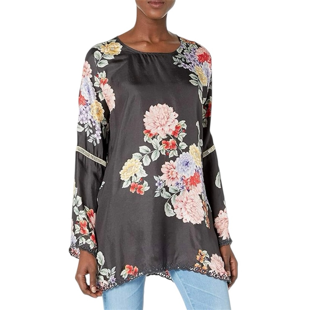 NWT Johnny Was Black Floral Linden Top - Sz M